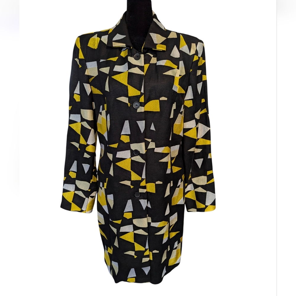 Nygard Black Yellow White Geometric Patterned Long Jacket